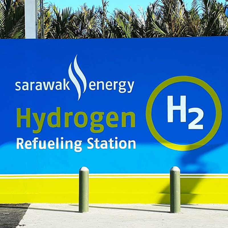 hydrogen fuel cell refuelling station wall painting at Sarawak Energy