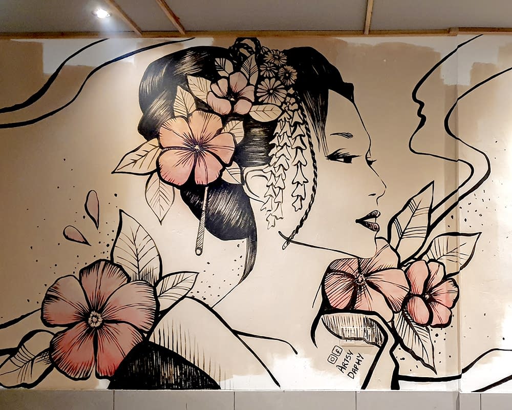 Japanese woman restaurant mural at Ginza Restaurant Saradise, Kuching by Artsy Daphy